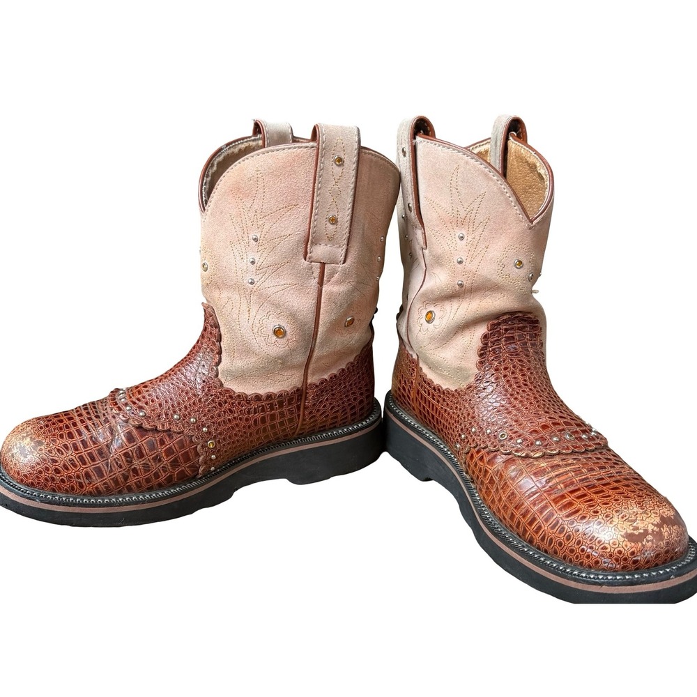 Ariat Fatbaby Western Boots Women's 8 B Brown Croc Embossed Studded Leather